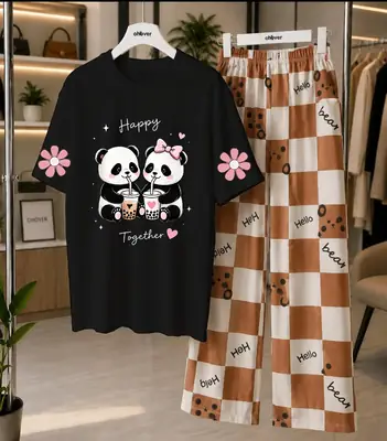 2 Pcs Women's Stitched Cotton Jersey Printed Night Suit thumbnail 4