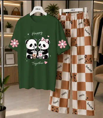 2 Pcs Women's Stitched Cotton Jersey Printed Night Suit thumbnail 3