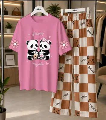 2 Pcs Women's Stitched Cotton Jersey Printed Night Suit thumbnail 3