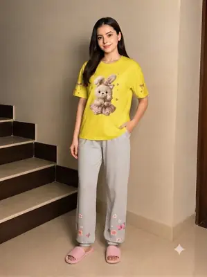 2 Pcs Women's Stitched Cotton Jersey Printed Night Suit