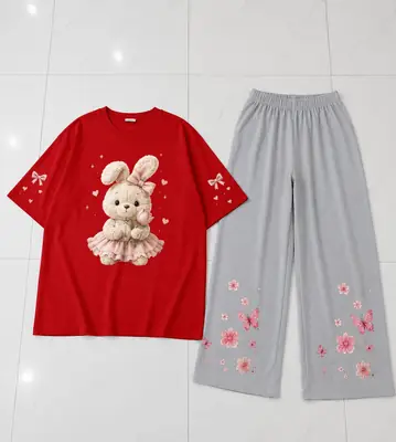 2 Pcs Women's Stitched Cotton Jersey Printed Night Suit thumbnail 3