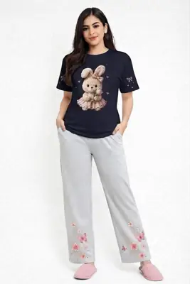2 Pcs Women's Stitched Cotton Jersey Printed Night Suit