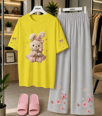 2 Pcs Women's Stitched Cotton Jersey Printed Night Suit thumbnail 3