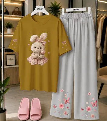 2 Pcs Women's Stitched Cotton Jersey Printed Night Suit thumbnail 3