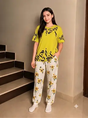 2 Pcs Women's Stitched Cotton Jersey Printed Night Suit