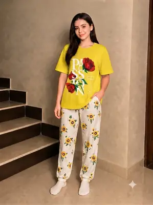 2 Pcs Women's Stitched Cotton Jersey Printed Night Suit