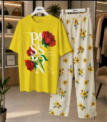 2 Pcs Women's Stitched Cotton Jersey Printed Night Suit thumbnail 3
