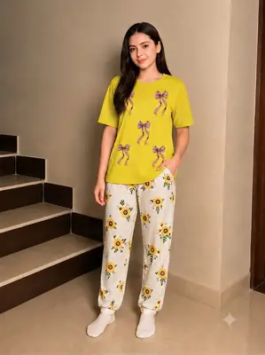 2 Pcs Women's Stitched Cotton Jersey Printed Night Suit