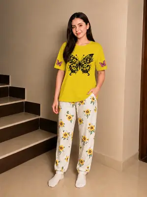 2 Pcs Women's Stitched Cotton Jersey Printed Night Suit