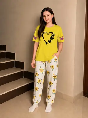 2 Pcs Women's Stitched Cotton Jersey Printed Night Suit
