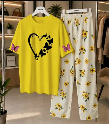 2 Pcs Women's Stitched Cotton Jersey Printed Night Suit thumbnail 3
