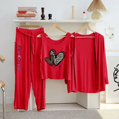 3 Pcs Women's Stitched Jersey Printed Night Suit thumbnail 4