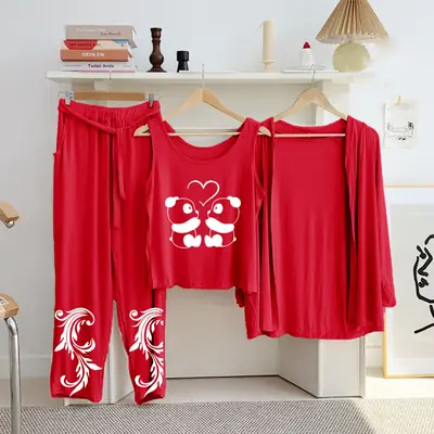 3 Pcs Women's Stitched Jersey Printed Night Suit