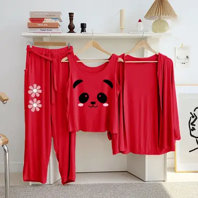 3 Pcs Women's Stitched Jersey Printed Night Suit