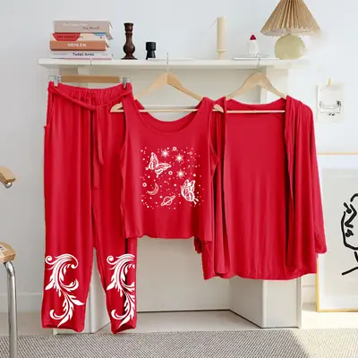 3 Pcs Women's Stitched Jersey Printed Night Suit