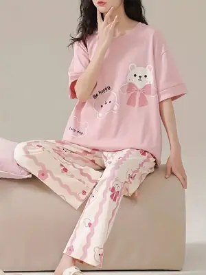 2 Pcs Women's Stitched Jersey Printed Night Suit
