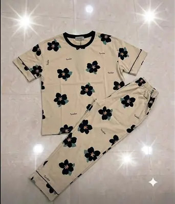 2 Pcs Women's Stitched Jersey Printed Night Suit thumbnail 3