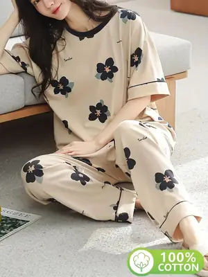 2 Pcs Women's Stitched Jersey Printed Night Suit thumbnail 4