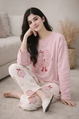 2 Pcs Women's Stitched Jersey Printed Night Suit thumbnail 4