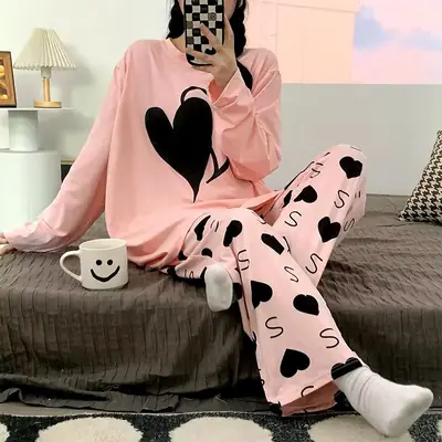2 Pcs Women's Stitched Jersey Printed Night Suit thumbnail 4