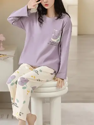 2 Pcs Women's Stitched Jersey Printed Night Suit thumbnail 4
