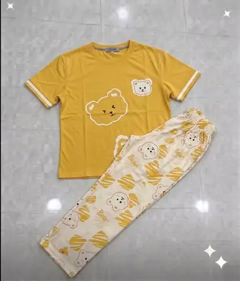 2 Pcs Women's Stitched Jersey Printed Night Suit thumbnail 3