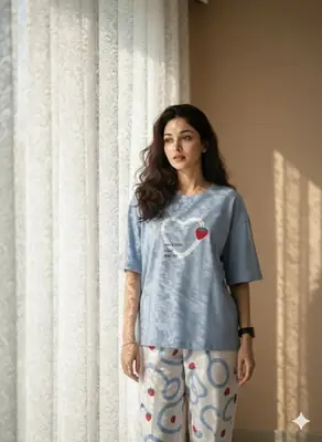 2 Pcs Women's Stitched Jersey Printed Night Suit thumbnail 4