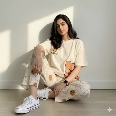 2 Pcs Women's Stitched Jersey Printed Night Suit