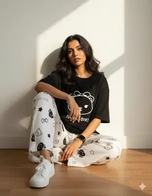 2 Pcs Women's Stitched Jersey Printed Night Suit