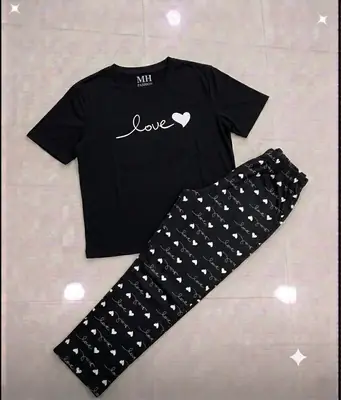 2 Pcs Women's Stitched Jersey Printed Night Suit thumbnail 3