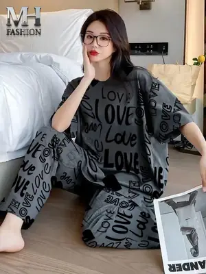 2 Pcs Women's Stitched Jersey Printed Night Suit thumbnail 4