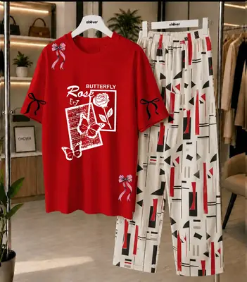 2 Pcs Women's Stitched Jersey Printed Night Suit thumbnail 2