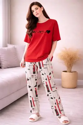 2 Pcs Women's Stitched Jersey Printed Night Suit