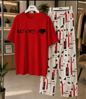 2 Pcs Women's Stitched Jersey Printed Night Suit thumbnail 2