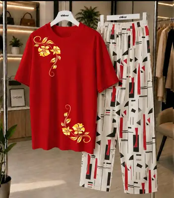 2 Pcs Women's Stitched Jersey Printed Night Suit thumbnail 2