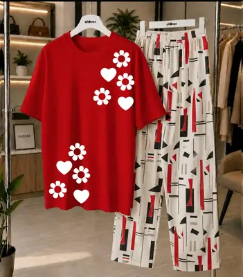 2 Pcs Women's Stitched Jersey Printed Night Suit thumbnail 2