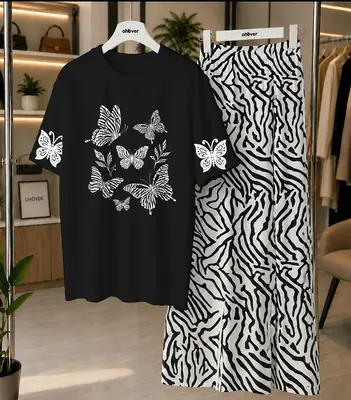 2 Pcs Women's Stitched Jersey Printed Night Suit