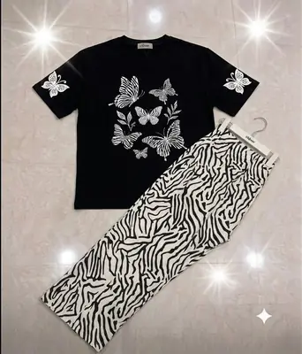2 Pcs Women's Stitched Jersey Printed Night Suit thumbnail 3