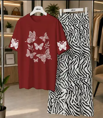 2 Pcs Women's Stitched Jersey Printed Night Suit