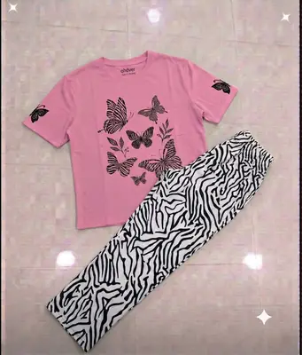 2 Pcs Women's Stitched Jersey Printed Night Suit thumbnail 3