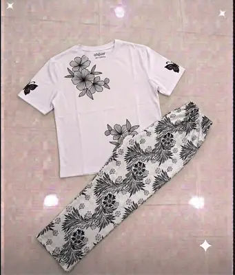2 Pcs Women's Stitched Cotton Jersey Printed Night Suit thumbnail 3