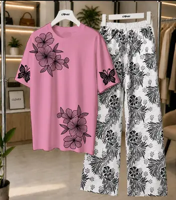 2 Pcs Women's Stitched Cotton Jersey Printed Night Suit thumbnail 4