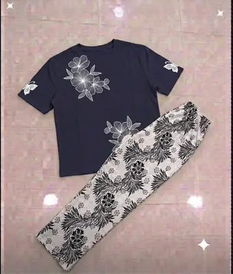 2 Pcs Women's Stitched Cotton Jersey Printed Night Suit thumbnail 3