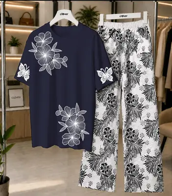 2 Pcs Women's Stitched Cotton Jersey Printed Night Suit thumbnail 4