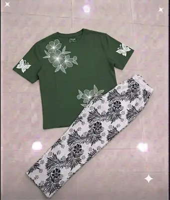 2 Pcs Women's Stitched Cotton Jersey Printed Night Suit thumbnail 3