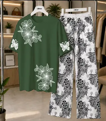 2 Pcs Women's Stitched Cotton Jersey Printed Night Suit thumbnail 4