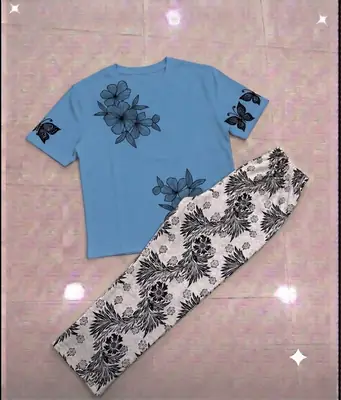 2 Pcs Women's Stitched Cotton Jersey Printed Night Suit thumbnail 3