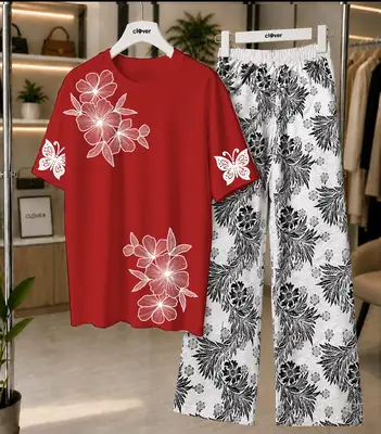 2 Pcs Women's Stitched Cotton Jersey Printed Night Suit thumbnail 4