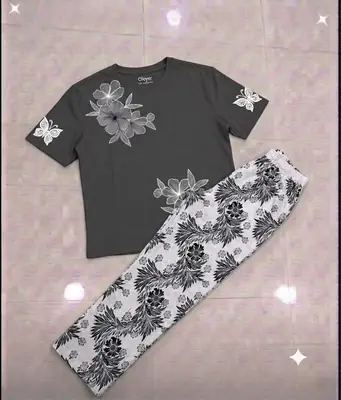 2 Pcs Women's Stitched Cotton Jersey Printed Night Suit thumbnail 3