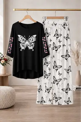 2 Pcs Women's Stitched Cotton Jersey Printed Night Suit thumbnail 3